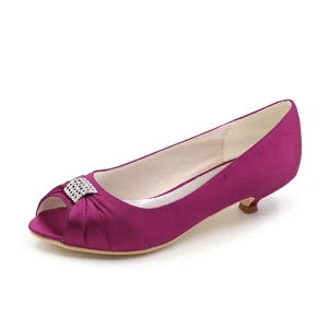 Creativesugar элегантные атласные diamond Knot открытым носком вечернее платье обувь Свадебные выпускного вечера банкета на низком каблуке Туфли-лодочки - Цвет: Purple
