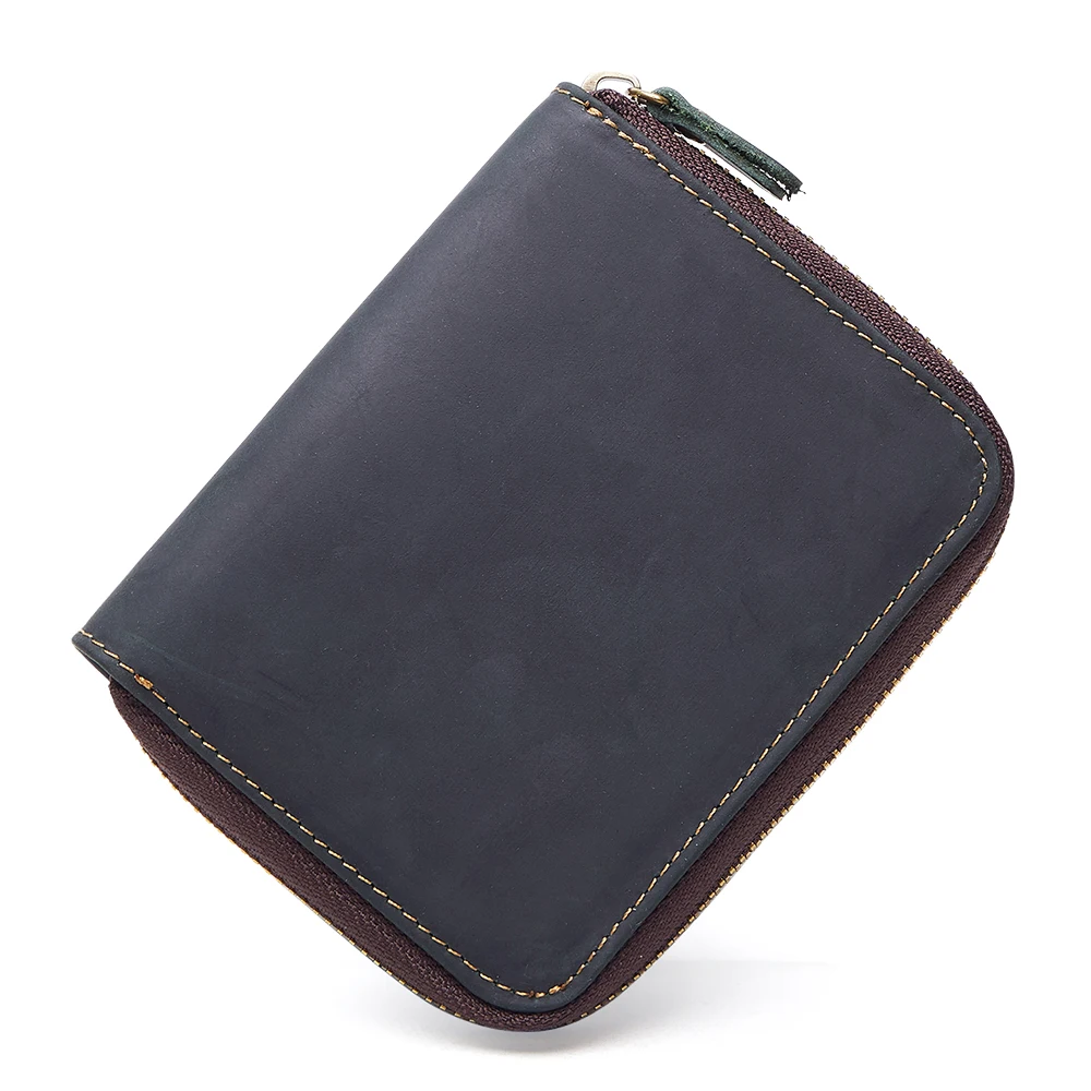 

Hot Wallet Vintage Genuine Leather Men Short Bifold Wallets Card Holder Purse Coin Pocket Male Zipper Purses billetera hombre