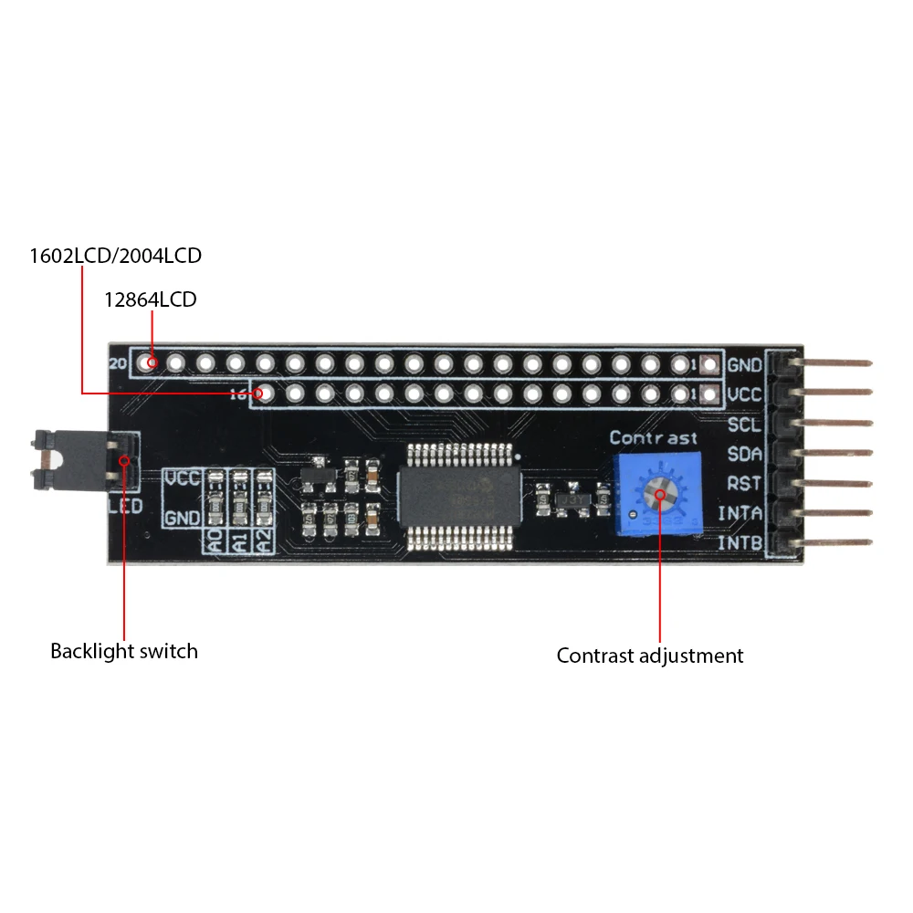 MCP23017 межсоединений интегральных схем I2C последовательный SPI модуля 128*64 ЖК-дисплей 1602/2004/12864 1602 ЖК-дисплей MCP23017 плата адаптера регулировки контраста для Arduino