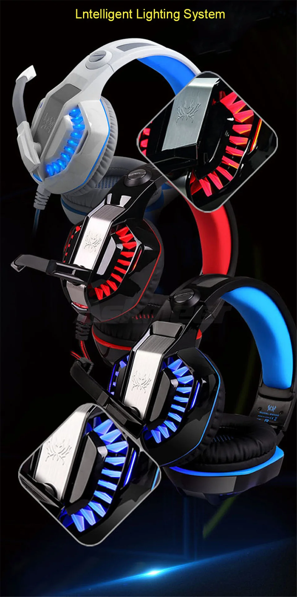 KOTION EACH PC Gaming Headset PC Gamer casque Stereo Headphones with Microphone Dazzle Lights Glow G2000 Upgrade for Computer (7)