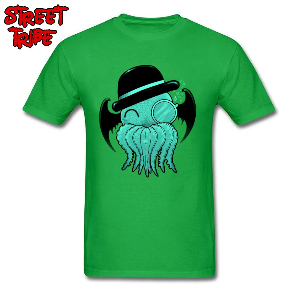 Cutethulhu Group Tops Shirts Short Sleeve for Male 100% Cotton Fabric Summer Fall Round Collar T Shirt Printed T-shirts Dominant Cutethulhu green