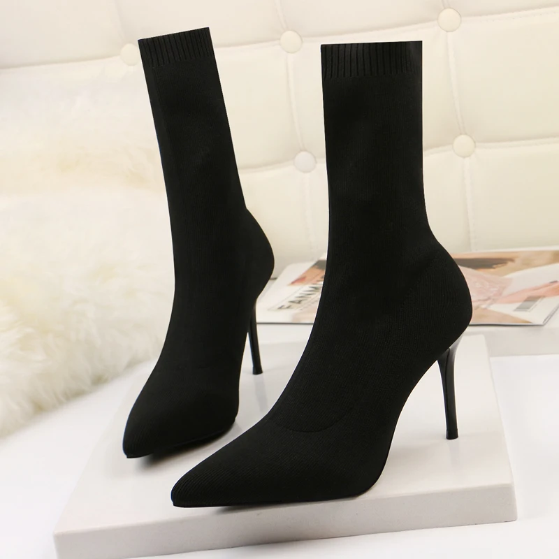 Teahoo 2019 Black Knitting Women Sock Boots Stretch Fabric Slip On ...