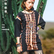 Весенне-летние женские повседневные Ультра свободные полосатые футболки с круглым вырезом и кисточками, универсальные хлопковые черные длинные футболки