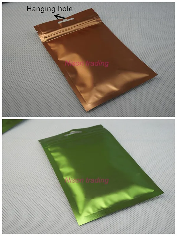 

9x15cm 100pcs Colored aluminium ziplock bag -one side matte clear back green/orange aluminizing foil zipper lock pack tea sachet