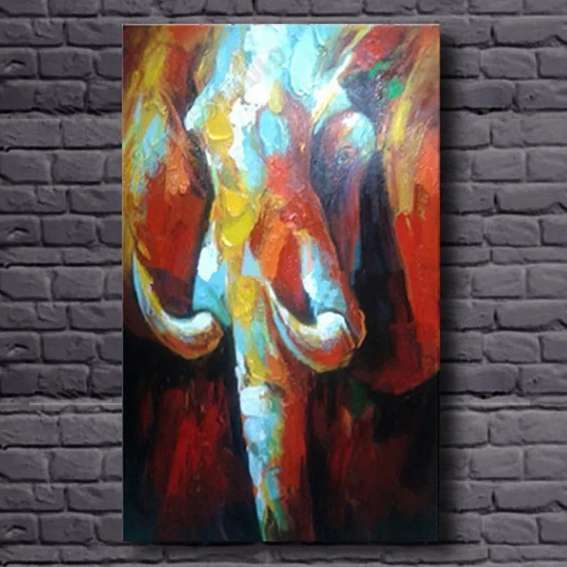

Hand Painted Abstract Knife Animal Oil Paintings on Canvas Home Decor Wall Art Pictures Large Knife Colorful Elephant Painting