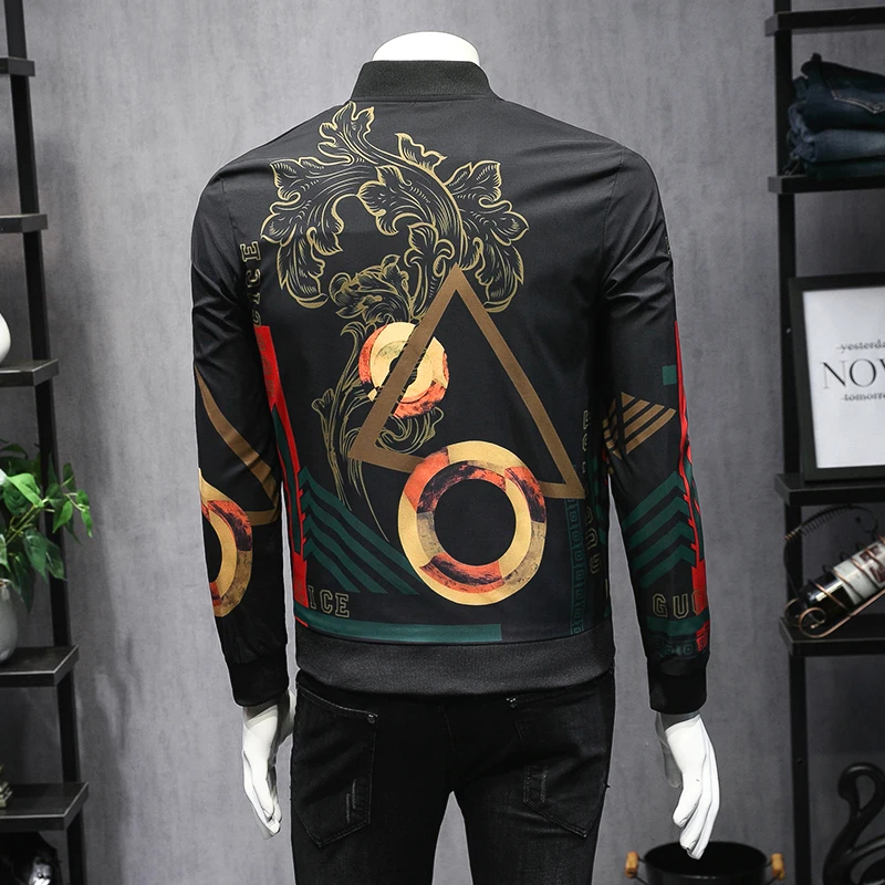 2019 Autumn Casual Fashion Jacket Men Gold Print High Quality Men's Streetwear Coat Slim Fit Stand Jackets Windbreaker Clothes 2019 Autumn Casual Fashion Jacket Men Gold Print High Quality Men's Streetwear Coat Slim Fit Stand Jackets Windbreaker Clothes