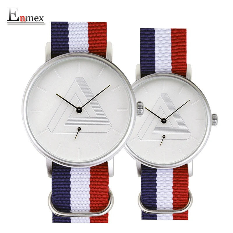 2016 Enmex creative couple wristwatch Nordic design Separate second hand 3D scale simple fashion Canvas lovers