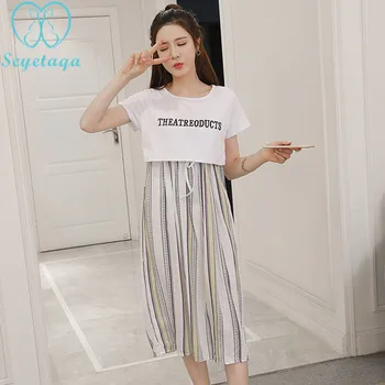 

9005# Summer Korean Fashion Striped Cotton Maternity Nursing Dress Clothes for Pregnant Women Pregnancy Breast Feeding Clothing
