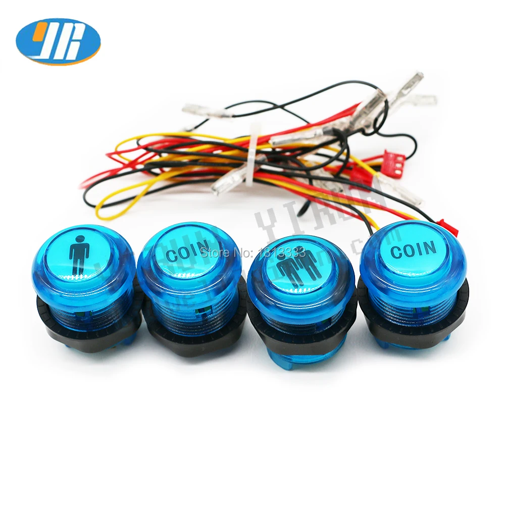 

1* 1P & 2P / 2* Coin Button 28 mm Crystal glowing 5V LED Push Buttons With 3Pin Cable Arcade Cabnet Zero delay Button