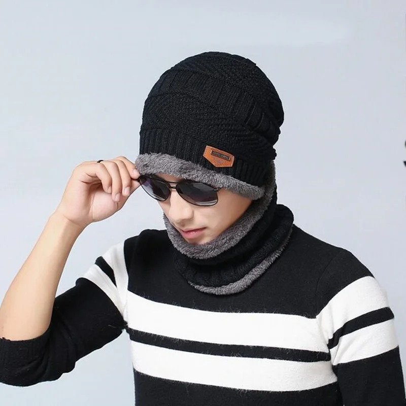 

Parent-child cap 2pcs ski cap and scarf cold warm leather winter hat for women men Knitted hat Bonnet Warm Cap Skullies Beanies
