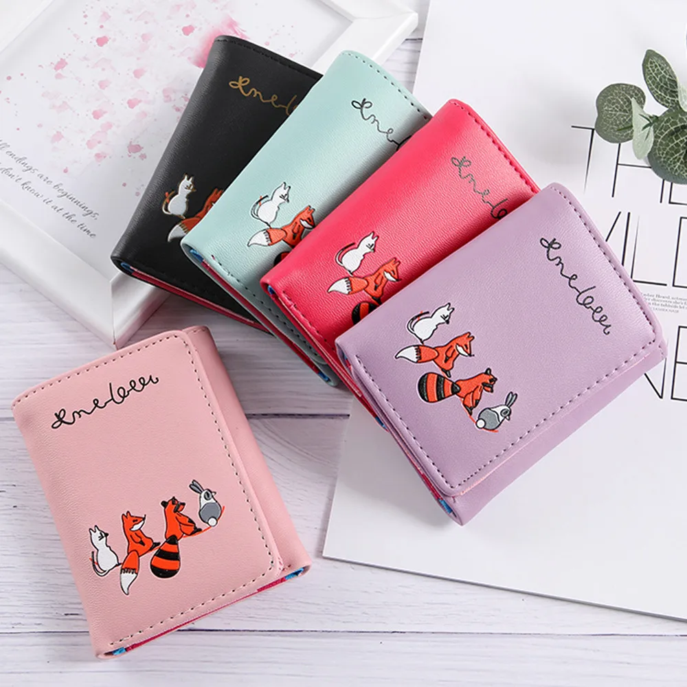 

Coneed Women Simple Casual Fox Cat Short Wallet Coin Purse Card Holders Handbag Package Standard Wallets Hasp Purse 2019mar21p40
