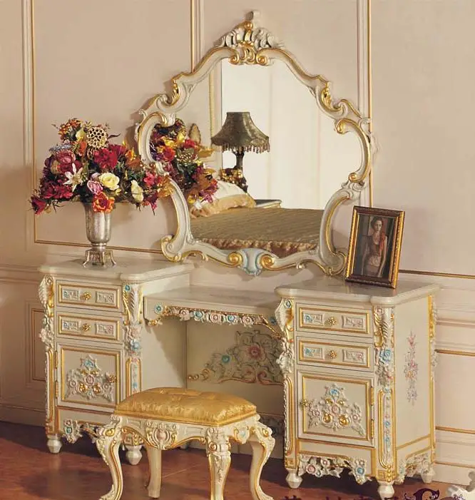 Barroco tallado marco de madera espejo de maquillaje maquillaje heces francés noble clásica muebles de dormitorio.jpg
