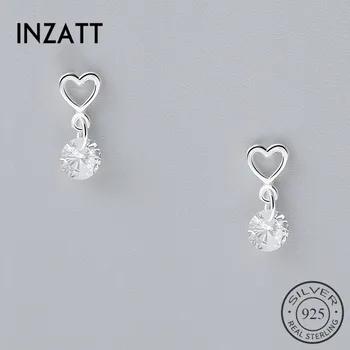 INZATT New Style Real 925 Sterling Silver Crytal Heart Dangle Earrings Romantic Style For Women Accessories FINE Jewelry Gifts