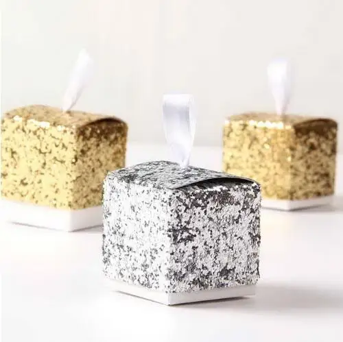 2018 Bruiloft Gunsten En Geschenken Gunst Chocolade Snoep Geschenkdozen Party Zilver/Goud Glitter Doos Voor gast | Дом и сад