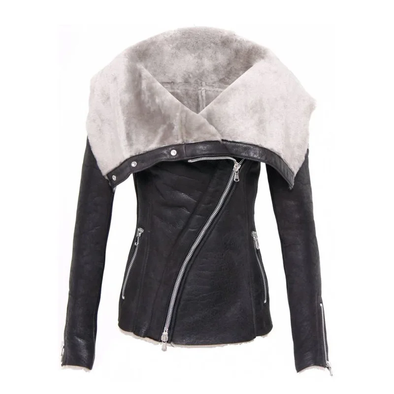 SWYIVY, зимние кожаные куртки для женщин, пальто Авиатор, новинка, Женское пальто с мехом внутри, верхняя одежда, женская кожаная куртка, черный, 4XL