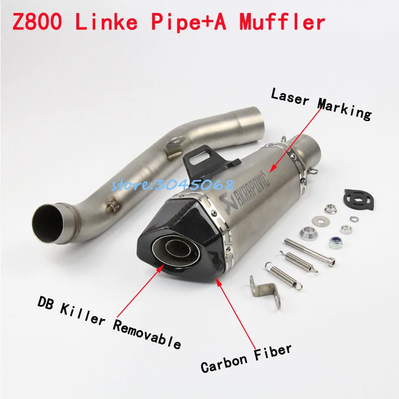 Escape de la motocicleta completa del sistema de enlace de escapar de marcado láser de fibra de carbono Silenciador para Kawasaki Z800 con etiqueta DB asesino