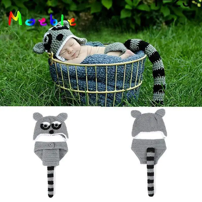 Gray Leopard Infant Baby Boy Hat and Diaper Set Photography Props Crochet Baby Animal Costume Halloween Outfit Newborn Clothing