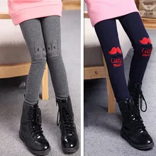 Осень зима новые девушки брюки принты утолщение бархат леггинсы Дети брюки черный серый красный хлопок усы уши