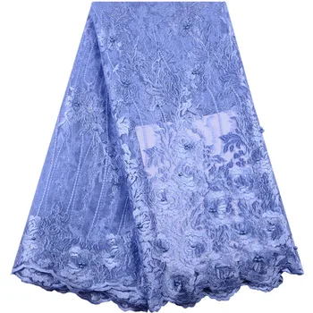 

Latest African Tulle Lace 2018 Sky Blue Lace Fabric With Beads High Quality French Lace Fabric With Stones For Party S1373