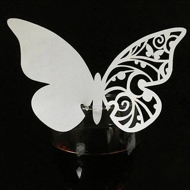 10 Colos 50pcs Butterfly Laser Cut Table Mark Wine Glass Name Place Cards Wedding Birthday Baby Shower Party Favor Supplies (4)