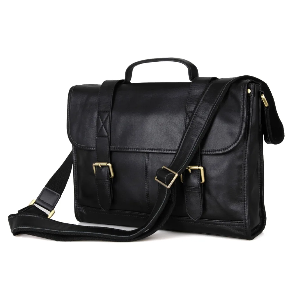 Shiny Vintage font b Leather b font Men s Black Business Laptop Bag Briefcase Messenger Bag