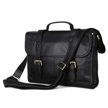 Shiny Vintage Hombres del Cuero Negro Bolsa de Ordenador Portátil de Negocios Maletín Messenger Bag bolso 7101A