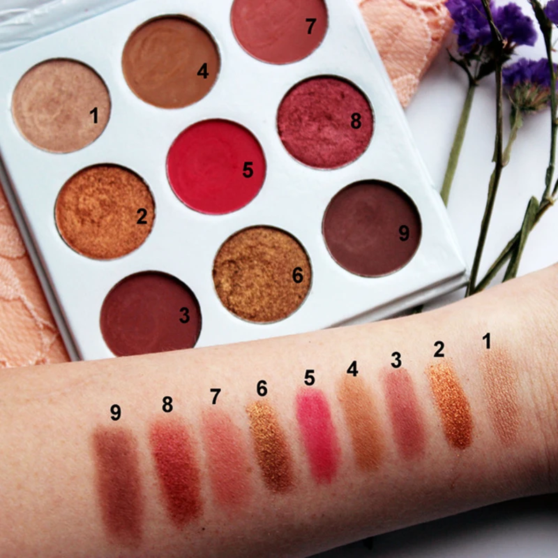

2017 New 9 Colors Pressed Powder Eyeshadow Holiday Edition Metallic Matte Glitter Makeup Kyshadow Palette Burgundy Eye Shadow