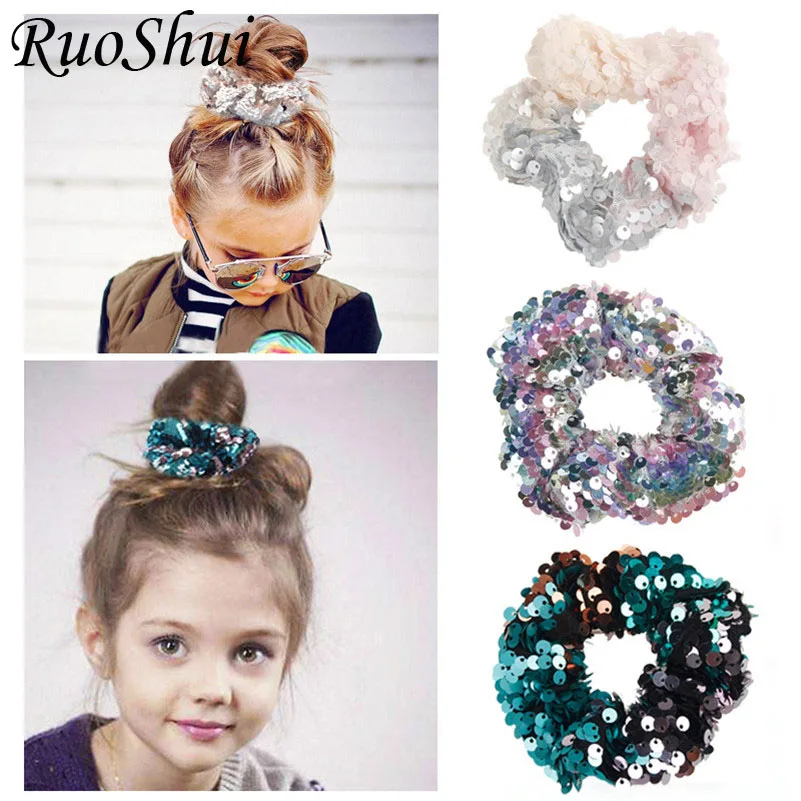 

Girls Two-tone Mermaid Sequin Elastic Hair Bands Ponytail Holder Scrunchies Tie Hair Rubber Band Headband Women Hair Accessories