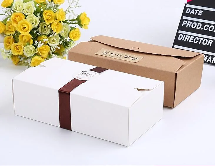 

20*11*6cm Large brown paper gift box big kraft cardboard box wedding favor cake packaging box white paper craft box