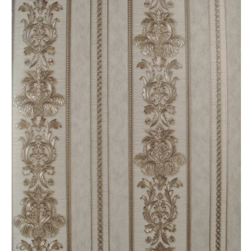 Beigegrey Gold Textured Luxury Classic 3D Damask Wallpaper Bedroom