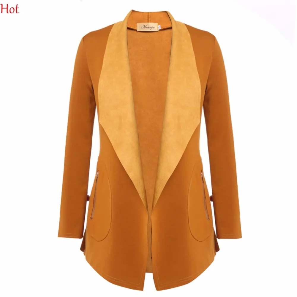 

New Fashion Women Coats Faux Suede Leather Casual Thin Jacket Long Sleeve Turndown Collar Cardigan Korean Coat Hot Top SVH031611