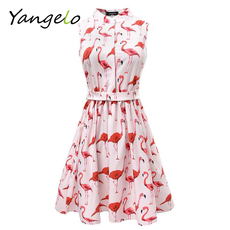 

Vestods Summer Women Dress Strawberry Cactus Flamingo Fun Flare Prints Casual High Waist Cute A Line Mini Dress