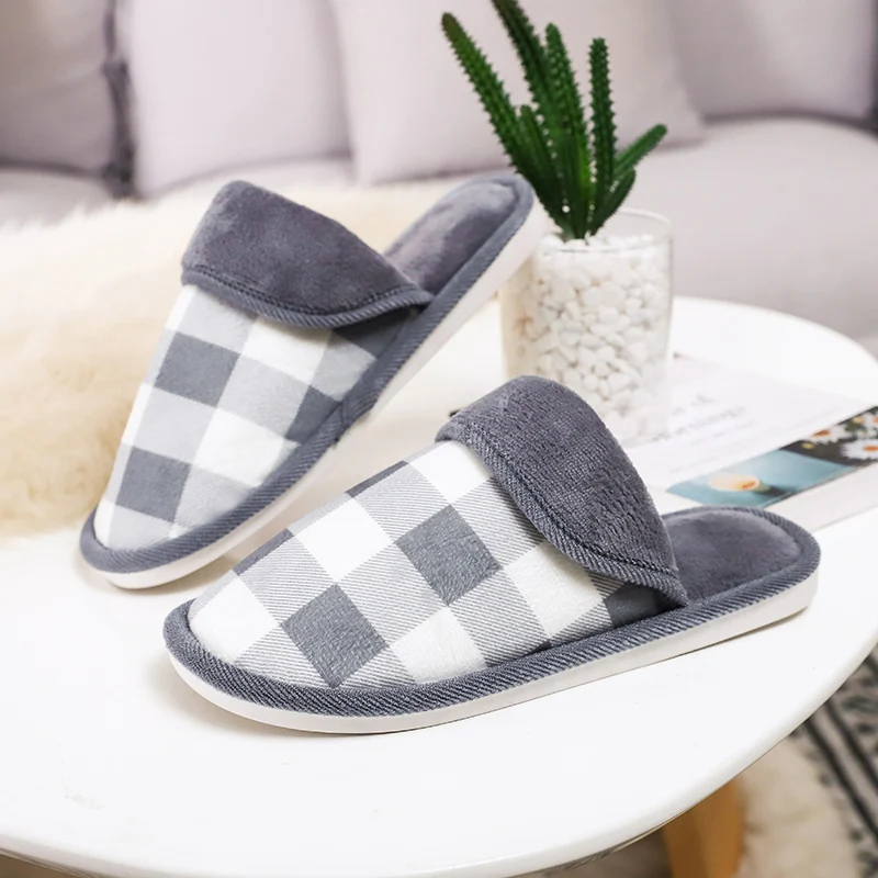 

LettBao Winter Men Casual Sneakers for Home Slippers Soft Floor Gingham Male Indoor Cotton Shoes Warm Plush Slipper 2018 New In