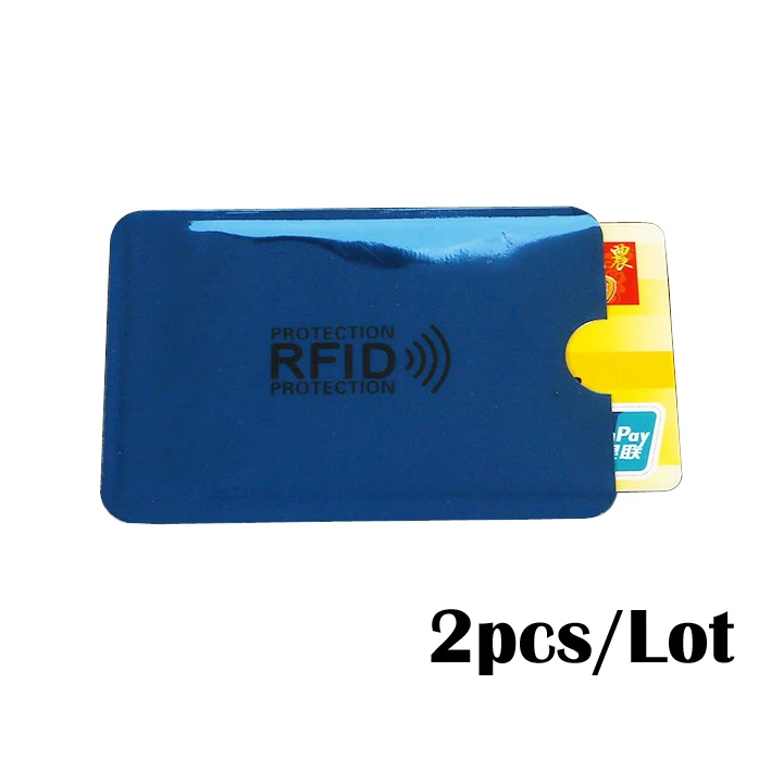 2 шт. алюминиевый Анти Rfid считыватель блокирующий держатель для банковской кредитной карты Защита Rfid считыватель карт металлический кредитный держатель для карт - Цвет: Blue