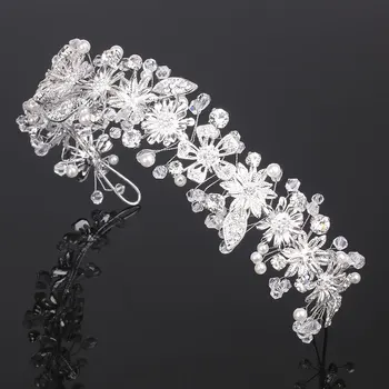 

Handmade Clear Crystal Bridal Vine Tiara Crowns For Girl/Women Prom Head Chain Wedding Bride Hair Jewelry Accessories