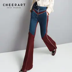 Cheerart расклешенные брюки Для женщин в стиле пэтчворк в форме колокола подошвой женские штаны Высокая Талия замшевые брюки Мода 2019