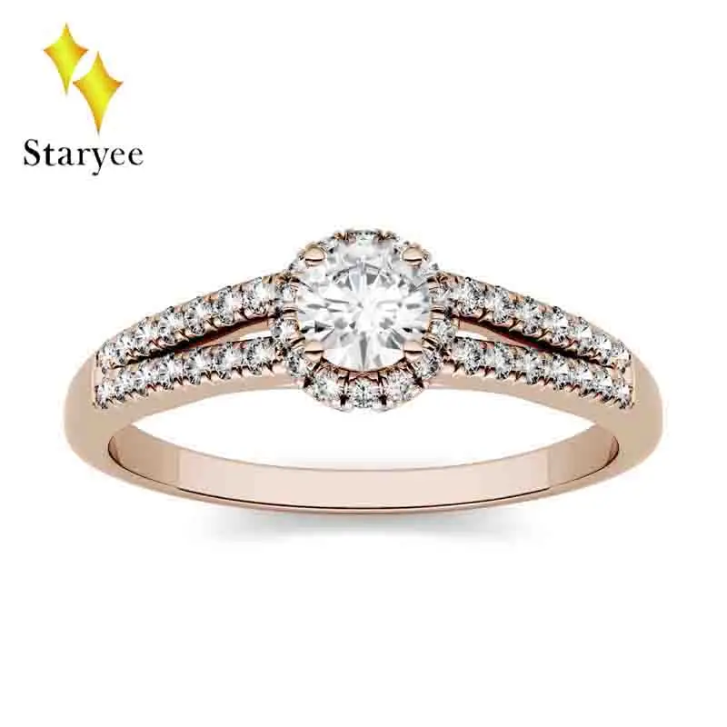 

Test Positive Lab Diamond Moissanite Halo Rings For Women Female Wedding Party Jewelry 1ct Round Cut Real 18k Solid Rose Gold