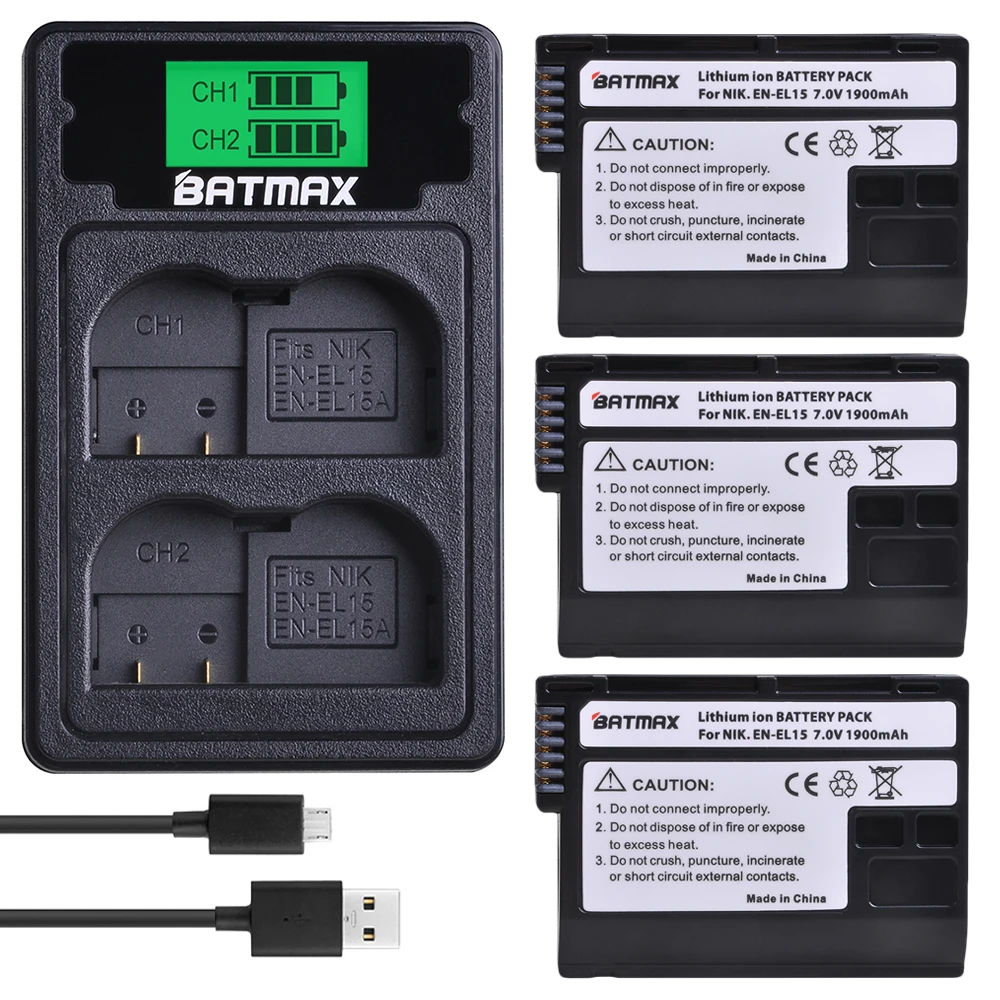 3 шт. аккумулятор EL15A EN EL15 с ЖК дисплеем и USB двойное зарядное устройство Type C для Nikon