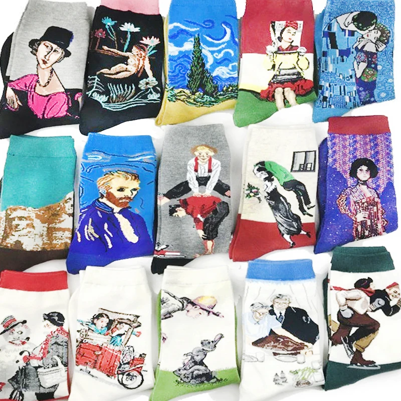 

Sunset Autumn Winter Retro Women Personality Art Van Gogh Mural World Famous Painting Male Socks Oil Funny Happy Socks Hot