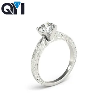 

QYI Engagement Ring Carved 925 Silver 1 ct Round Cut Trendy Jewelry Brand Wedding Rings for Women