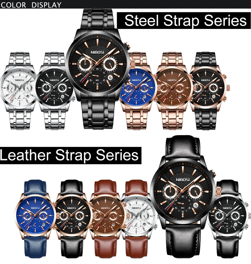 Relogio Masculino Esportivo NIBOSI Sport Watches For Men Top Brand Luxury Waterproof Men Watch Leather Strap Black Clock Male    (5)