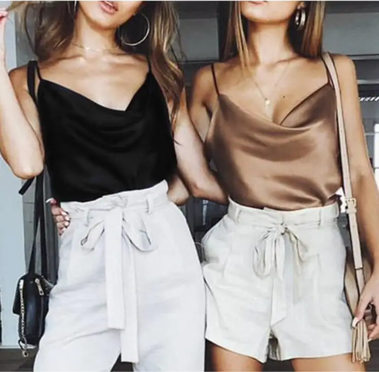 

Blouse Women Tops Solid Satin Backless Sexy Camis Shirts Feminino Casual