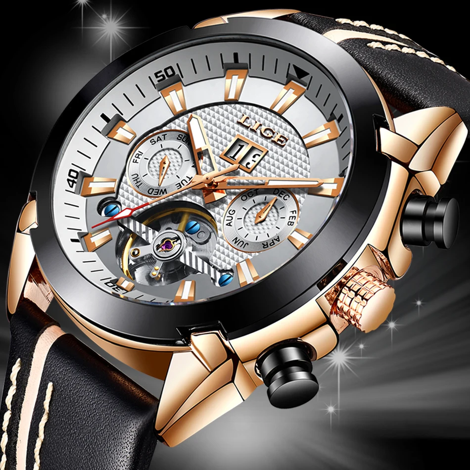 LIGE 2019New Роскошные модные Tourbillon автоматические механические мужские часы с повседневными деловые водонепроницаемые часы Relogio Masculino