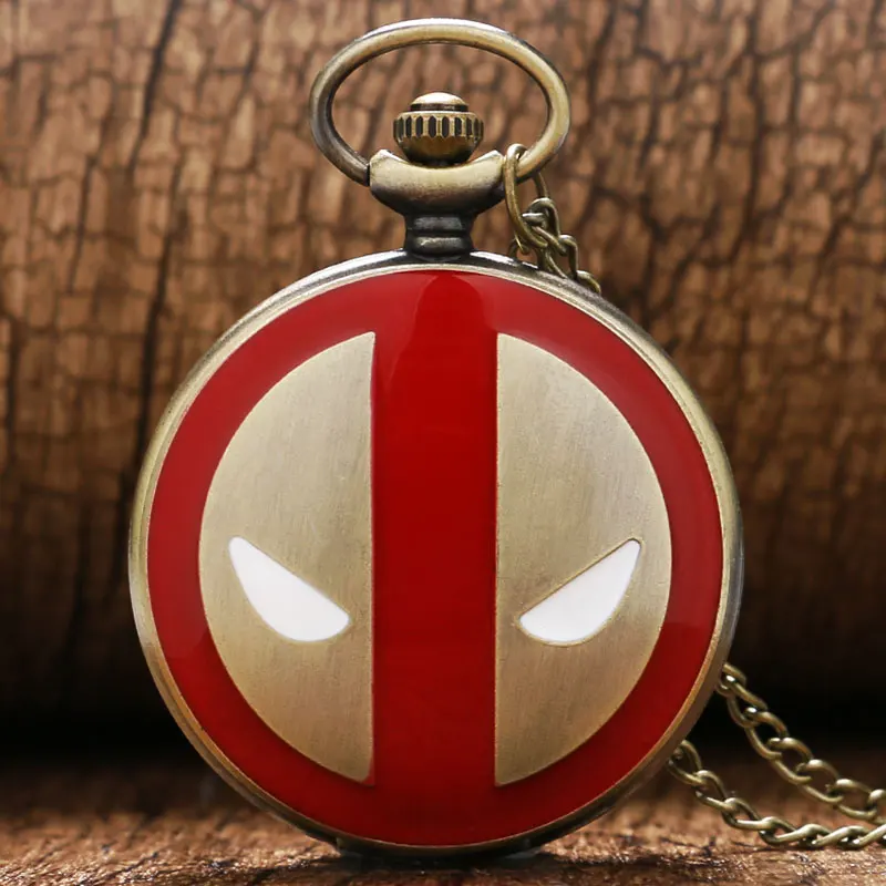 

2019 New Fashion Deadpool Cosplay Anime Cartoon Men Pocketwatch Modern Pendant Quartz Pocket Watch with Necklace Chain FOB