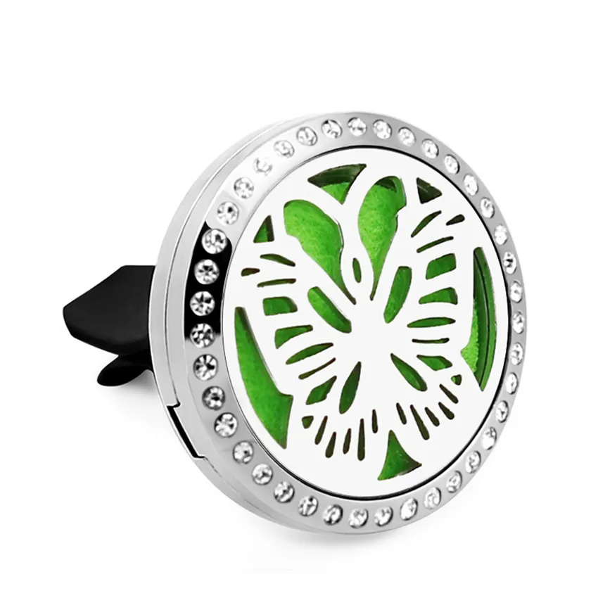 Tree of Life 30mm Crystal Stainless Steel Magnet Essential Oil Aroma Perfume Locket Car Diffuser Locket Vent Clip 10pcs Pads - Окраска металла: CZ210