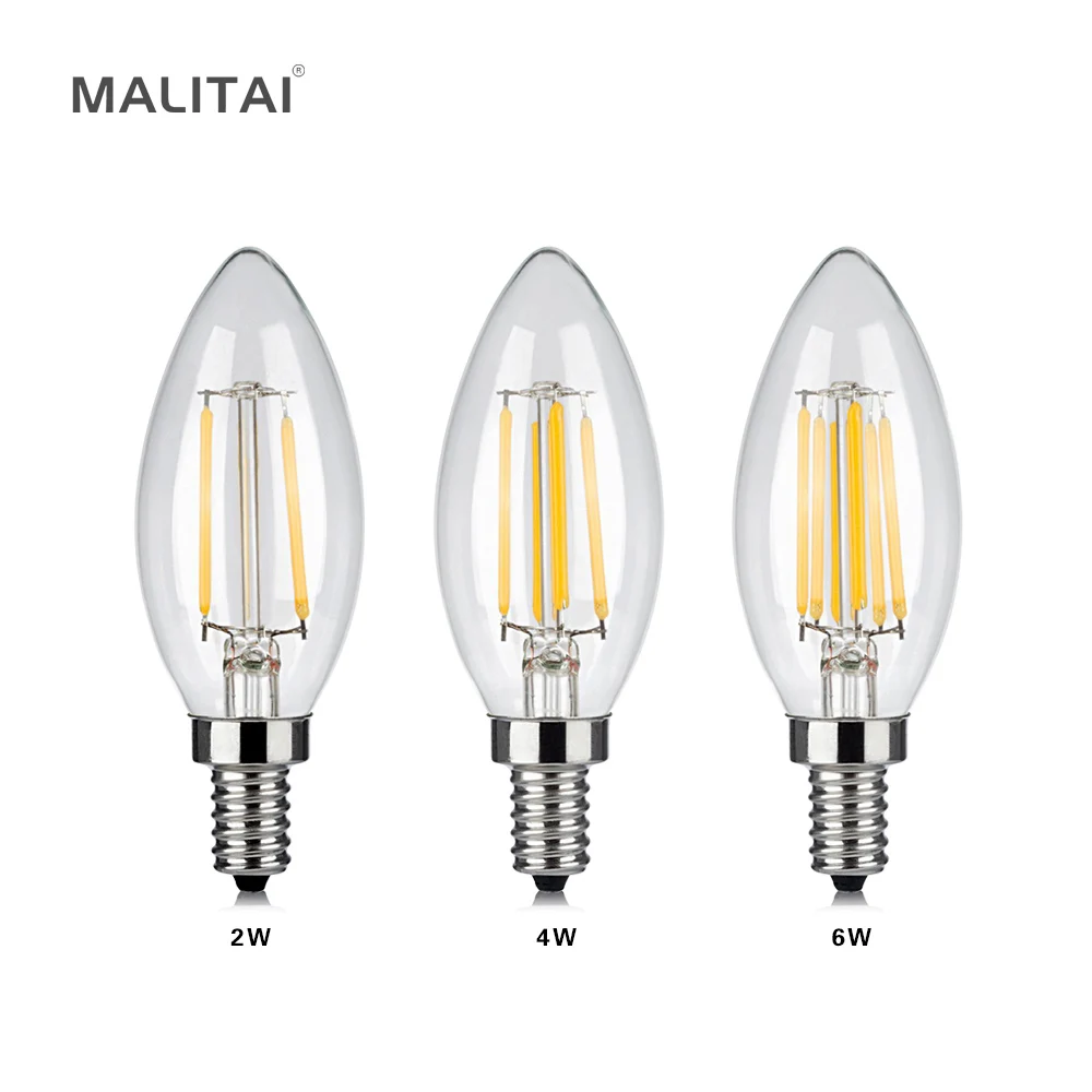 Edison Retro COB LED Filament Candle light E14 2W 4W 6W 220V 110V
