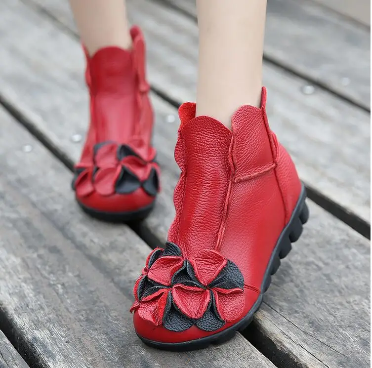 

spring new style of national style short boots Genuine Leather shoes pure Handmade soft sole comfortable women's shoes