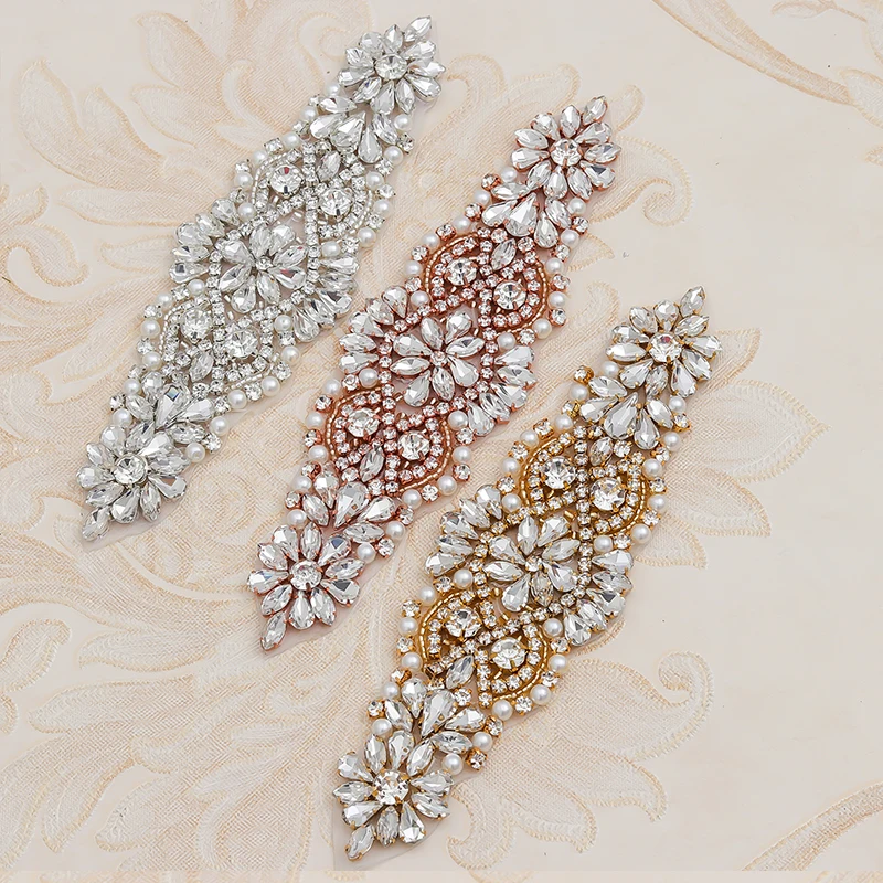

WENXI 30PCS Wholesale Rhinestones Appliques Beads For Bridal Sashes Rose Gold Crystal Sewing On For Wedding Belt YS849