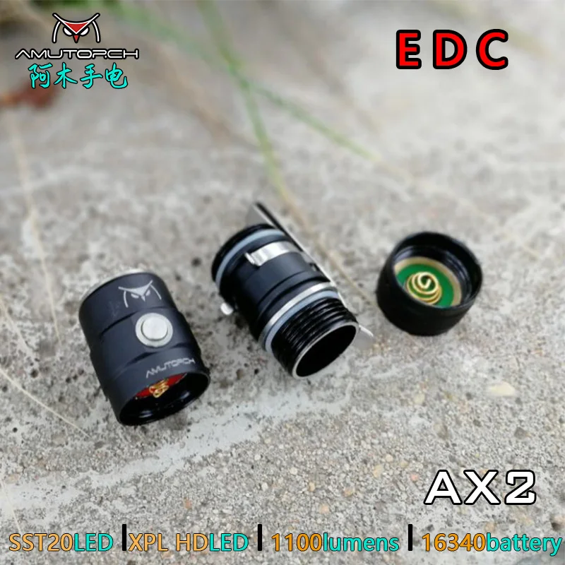 Amutorch AX2 XPL HD/SST20 мини светодиодная вспышка светильник 1100 лм мощный 16340 или 18350 Аккумулятор для повседневного использования, флэш-светильник брелок Светильник ручной фонарь