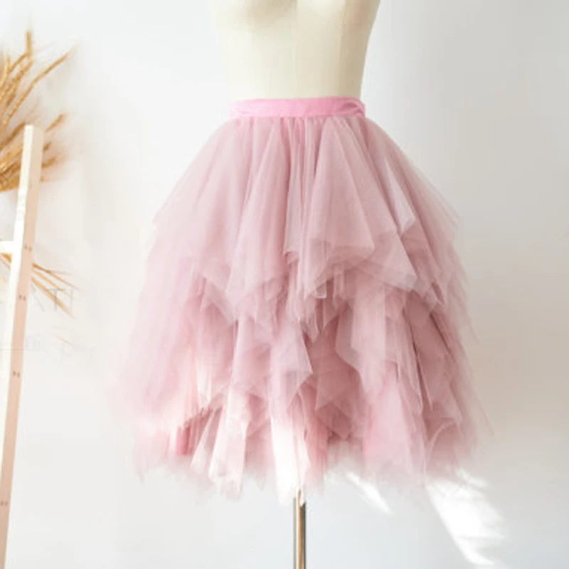 Mauve Ruffle Uneven Tulle Skirt Short Women Midi TUTU Tulle Skirt font b Wedding b font